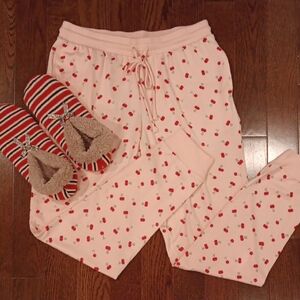 Cherry Print Pajama Pants and Striped Slippers